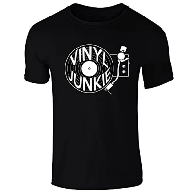 Image of Flip Mens Vinyl Junkie Retro Turntable DJ T Shirt Black (L)