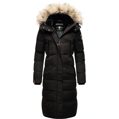 Image of MARIKOO Women&#039;s Winter Coat Warm Quilted Long with Removable Faux Fur and Hood Snow Star XS XXL, black, S