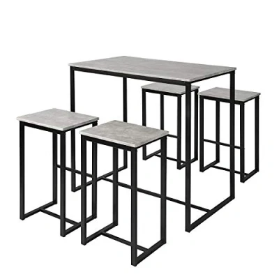 Image of SoBuy OGT15 HG, Bar Set 1 Table and 4 Stools, Home Kitchen Breakfast Furniture Dining Set, Black Grey