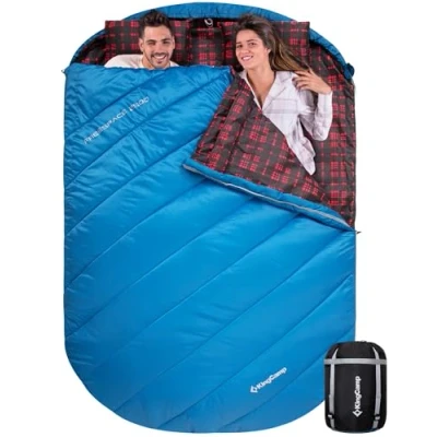 Image of KingCamp Double Flannel Sleeping Bag With Pillow, 2 Person Outdoor Bag, Waterproof, Warm and Comfortable