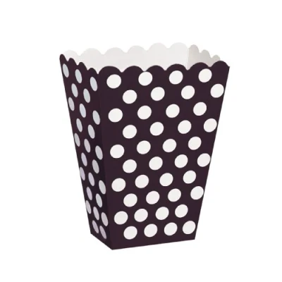 Image of Unique Party 59290 Black Polka Dot Popcorn Treat Boxes, Pack of 8