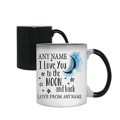 Image of Personalised Any Name I Love You to The Moon &amp; Back Coffee Tea Cocoa Soup Daily use Mug Valentine&#039;s Day Birthday Party gage Keepsake Unique Ceramic Cup Mug. (Magic Mug)