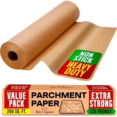 Image of Baking Paper, Parchment Paper for 38cm x 64m Greaseproof Roll with Cutter, Non Stick Unbleached Baking, Cooking, Grilling, Steaming and Air Fryer by Baker’s Signature