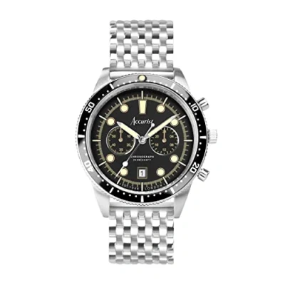 Image of Accurist Dive 42mm Quartz Watch in Black with Chronograph Analogue Display, and Stainless Steel Bracelet 72005