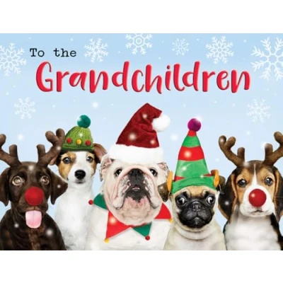 Image of Piccadilly Greetings Christmas Card To The Grandchildren Fun dogs 8 x 6 inches