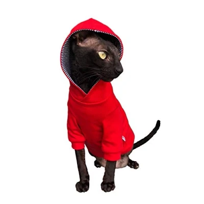 Image of Kotomoda Sphynx Cat&#039;s Hoodie InRed Naked Cat Hairless Clothes (L)