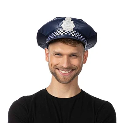Image of Stylex Party Ltd Unisex Dark Blue Police UK Hat Cap Fancy Dress Costume Accessory Flat Style