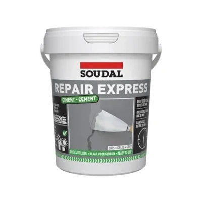 Image of Soudal Repair Express Plaster Cement Acrylic Sealant Cartridge Joint Crack Colours 900ml Polymer Based, DIY Masonry Concrete Stairs Used for External &amp; Internal (Grey)