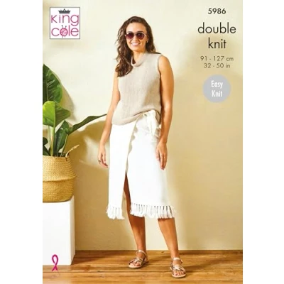 Image of King Cole Ladies DK Knitting Pattern Easy Knit Sleeveless or Short Sleeve Top (5986)