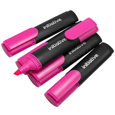 Image of Pack of 100 x Pink Fluorescent Wedge Tip Highlighter Pens (10 Packs 10)