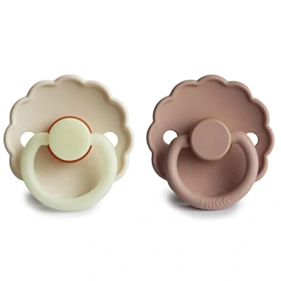 Image of FRIGG Daisy Night Latex Pacifier 2 Pack Natural Glow in The Dark Soother Cherry Shaped Nipple BPA Free Made Denmark Dummy Cream Night/Blush Size (6 18 Months)