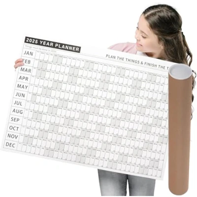 Image of Wall Planner 2025 UK, A2 Size(60cmx42cm) Paper Tube Packaging, Calendar Full Year to View, for Home, Office, Work, School