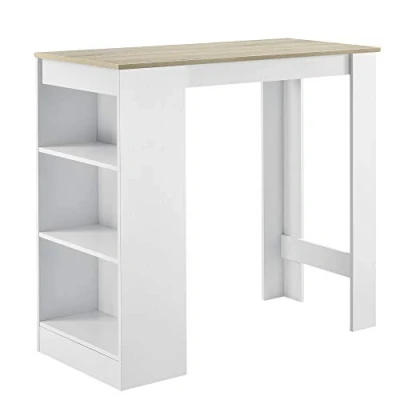 Image of [en.casa] Elegant Bar Table with Cup Holder Shelf for Storing Glasses 110x50x103cm Plywood White/Oak Effect
