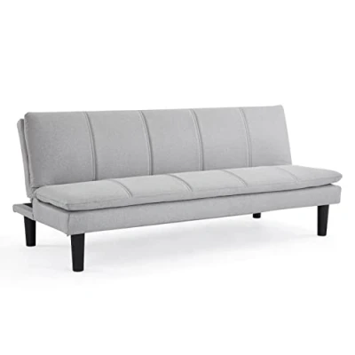 Image of Home Detail 3 Seater Sofa Bed Light Grey Woven Fabric Sofabed Clic Clac Double Stitch