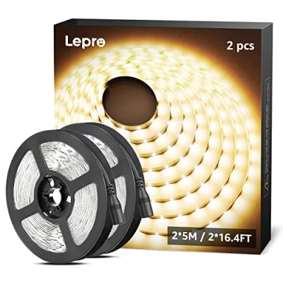 Image of Lepro Warm White LED Strip Lights 10M (2x5M), 2x2300lm, 3000K Flexible Lightstrip for Kitchen, Cabinet, Mirror, Door and More (12V Power Supply Required)