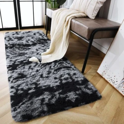 Image of AMEHA Rugs Living Room Fluffy Shaggy Area for Bedroom Dark Grey, Hallway Runner Anti Slip Modern Super Soft Plush Carpet Non Shedding Easy To Clean Rug (Tye Dye 60cm x 220cm)