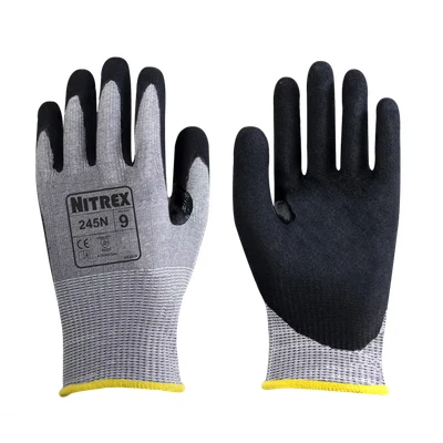 Image of Nitrex 245N 13 Gauge Grey Cut Resistant Sandy Nitrile Coated Glove 10 Pairs Size 11