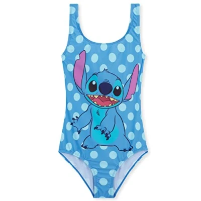 Image of Disney Girls One Piece Swimming Costume, Comfortable Stretchy Swimsuit Gifts (Blue Stitch, 11 12 Years)