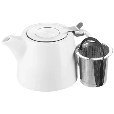 Image of Belinlen 18 oz (532ml / 2 Cup) Tea Pot with Infuser and SLS lid Stainless Steel Ceramic Teapot (White)