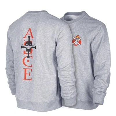 Image of GMYG ONE Ruffy Piece Whitebeard Portgas·D·Ace Logo Luffy Japanese Anime Graphic Premium Cotton Men&#039;s/Women&#039;s Sweatshirts/Jumper（Grey,S