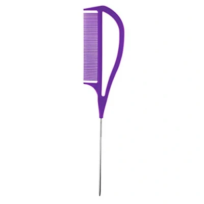 Image of ABC Hair Rat Tail Pin Comb Resistant Anti Static Stainless Steel Bucket Lift (Purple)