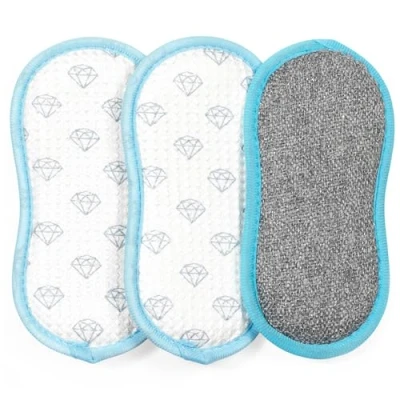 Image of Beldray LA086372UFEU7 AntiBac Cleaning Pads 3 Pack Crystal Clean Scrubbing Pads, Streak Free Shine, Anti Bac Keeps Items Cleaner &amp; Fresher For Longer, Remove Tough Stains From Pots, Pans, Glasses
