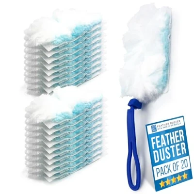 Image of Fluffy Duster Refills, Cobweb Duster, 1 Handle + 20 Dusters for Cleaning Blind Effectively Entrap Dust, Dirt, and Hair with Ease