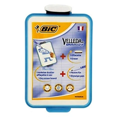 Image of BIC Velleda Double Sided Dry Erase Board, Size 19 x 26 cm with Blue Whiteboard Marker and Eraser, Pack of 1
