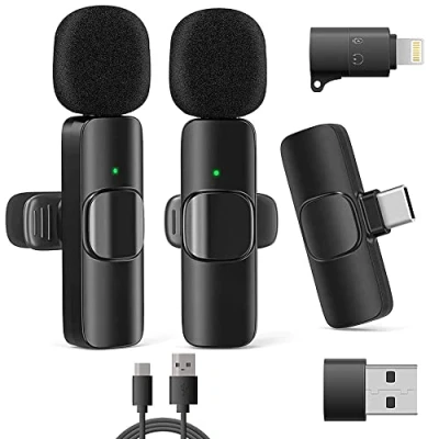 Image of VOVIGGOL 2 Pack Wireless Lavalier Microphone for iPhone iPad/Android Phones/PC Laptop, Plug&amp;Play Lapel Mic Video Recording YouTube, Live Stream, TikTok, Vloggers, Interview