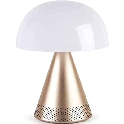 Image of Lexon Mina L Audio 2 in 1 Mushroom Table Lamp and Wireless Bluetooth Speaker, 9 LED Color Mood for Bedrooms &amp; Living Room Music Player Soft Gold