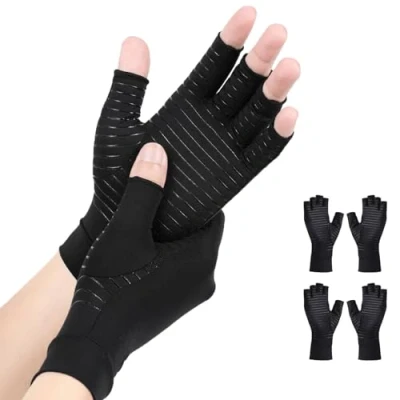 Image of AovYoo Copper Arthritis Compression Gloves Raynauds Rheumatoid Osteoarthritis Wrist Supports Hand Pain Relief (L)