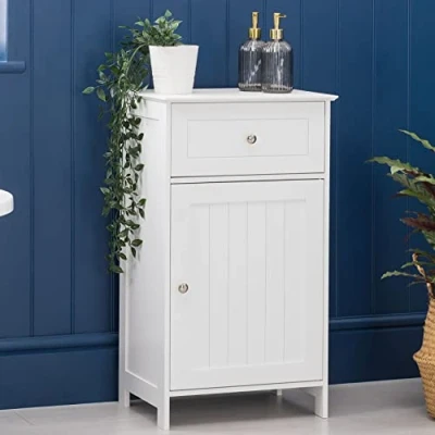 Image of CHRISTOW White Bathroom Cabinet Floor Standing, Small Wooden Drawer Storage Cupboard Unit With Shelf &amp;