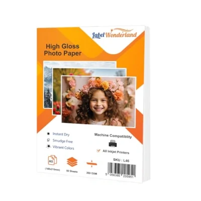 Image of Labelwonderland A5 Photo Paper Pack of 50 Sheets Inkjet Gloss Glossy 260 GSM