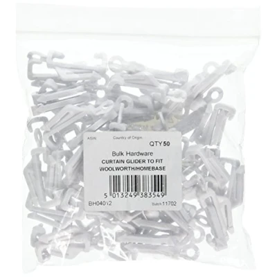 Image of Merriway BH04012 (50 Pcs) White Curtain Rail Track Gliders Glide Hooks to Fit Woolworth/Homebase Pack of 50 Pieces