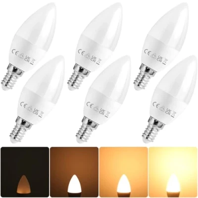 Image of Nottac E14 LED Light Bulb, Dimmable Small Edison Screw SES Candle Bulbs, Warm White 2700K 5W 450LM (Equivalent to 40W), Energy Saving Pack of 6