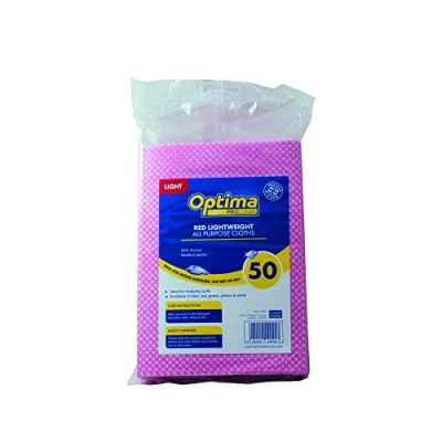 Image of Optima Proclean 50 All Purpose Cloths, General Cleaning, Absorbent and Durable, x 36 cm, Bathroom, Toilet Wipes, Red