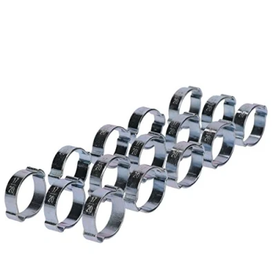 Image of Double Ear Pipe Tube Clips Clamps Hose Fuel Clamp Hydraulic 17mm 20mm 15pc