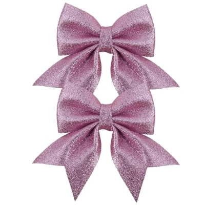 Image of Widdle Gifts 2 Pack Christmas Tree Bows 12cm Glitter Bow Decoration (Pink 8011)
