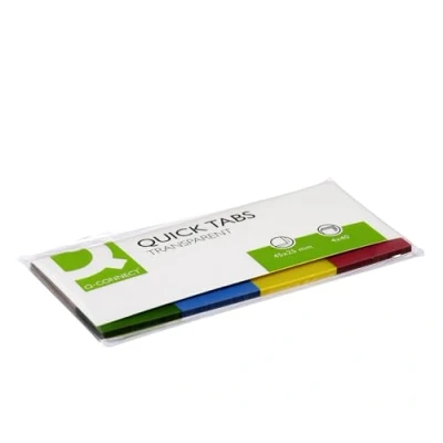 Image of Q Connect Quick Tabs, 20 x 45 mm, Transparent Assorted, Pack of 200