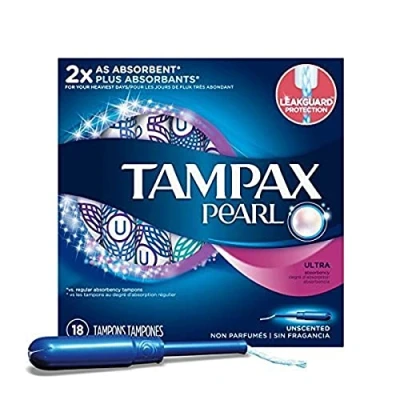 Image of Tampax PROCTER &amp; GAMBLE Pearl Plastic Unscented Tampon, Ultra Absorbency, Pack of 18