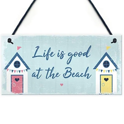 Image of RED OCEAN Beach Sign Nautical Theme Hanging Plaque Hot Tub Garden Summer House
