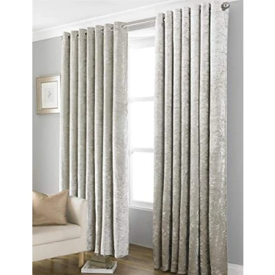 Image of Olivia Rocco Blackout Crushed Velvet Curtains Eyelet Fully Lined Thermal Curtain Pair, 66&quot; (Width) x 72&quot; (Drop) Natural