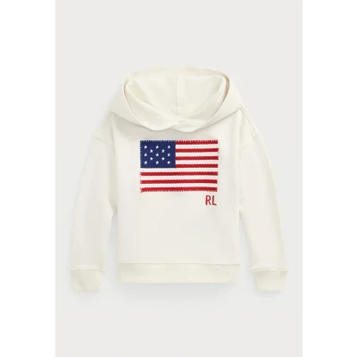 Image of Polo Ralph Lauren FLAG APPLIQUÉ French Terry Hoodie Sweatshirt for kids, Size: 7 8y, Nevis
