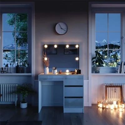 Image of Vicco Vanity table Sherry, White High Gloss, 90 cm with LED lighting