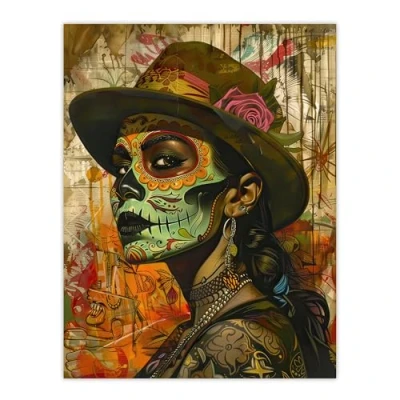 Image of Artery8 Mexican Day of the Dead Portrait Street Art Tattoos Living Room Large Wall Poster Print Thick Paper 18X24 Inch