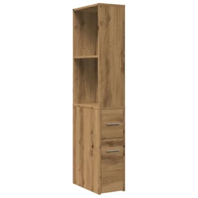 Image of vidaXL Narrow Bathroom Cupboard &amp; Wheels Cabinet Artisian Oak, Engineered Wood, 21.5x50x60cm, Multi Room Use