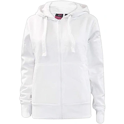 Image of True Face Ladies Hoodie Zip Up Plain Womens Sweatshirt Fleece Full Zipper Hooded Long Sleeve Zipped Top (X Large, White)