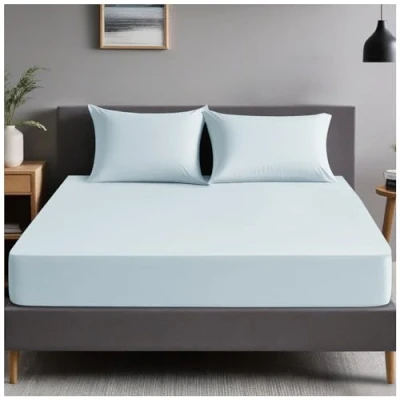 Image of Soft &amp; Cozy Non Iron Percale Sheets, Plain Bedding Bedsheets, Polycotton King Size Bed Sky Blue