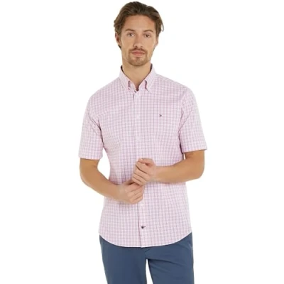 Image of Tommy Hilfiger Men Short Sleeve Shirt, Multicolor (Optic White/Pink Crystal/Multi), 38