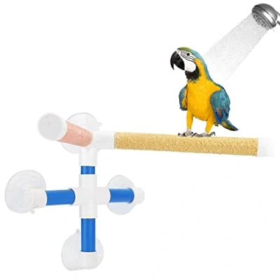 Image of Haokaini Bird Bathing Perch Parrot Training Stand Parrots Window Shower Standing Pole with Suction Cup Toy for Macaw Cockatoo Lovebirds Parakeet Conure